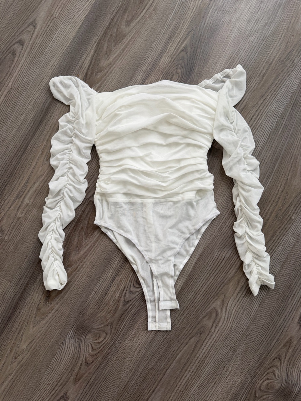 Princess Polly White Ruched Long-Sleeve Bodysuit